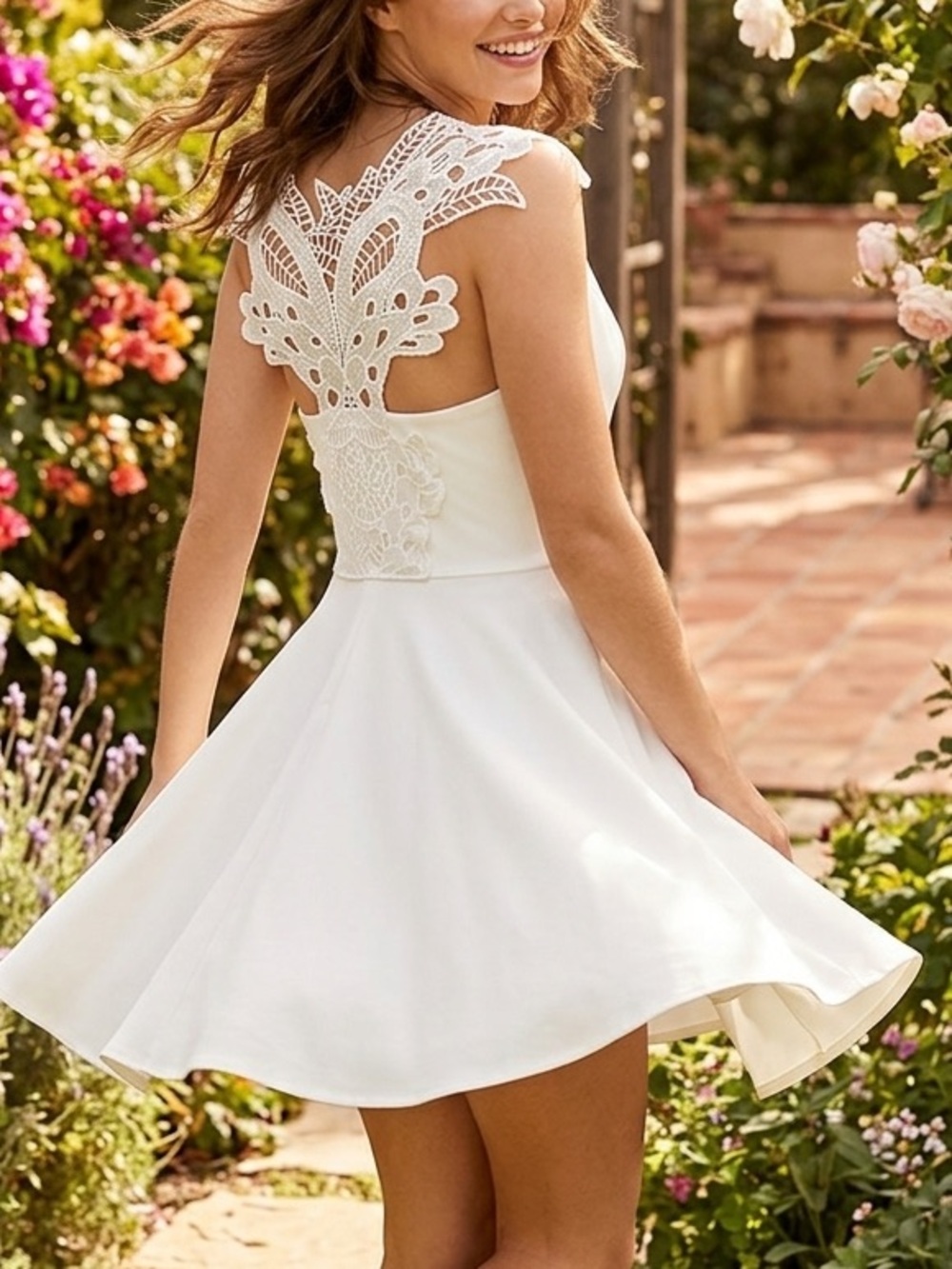 Altar'd State Flirty White Mini Dress Lace Back Fit & Flare Feminine Party Dress